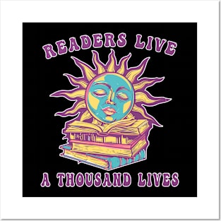 Readers Live a Thousand Lives Vintage Bookworm Book Lovers Posters and Art